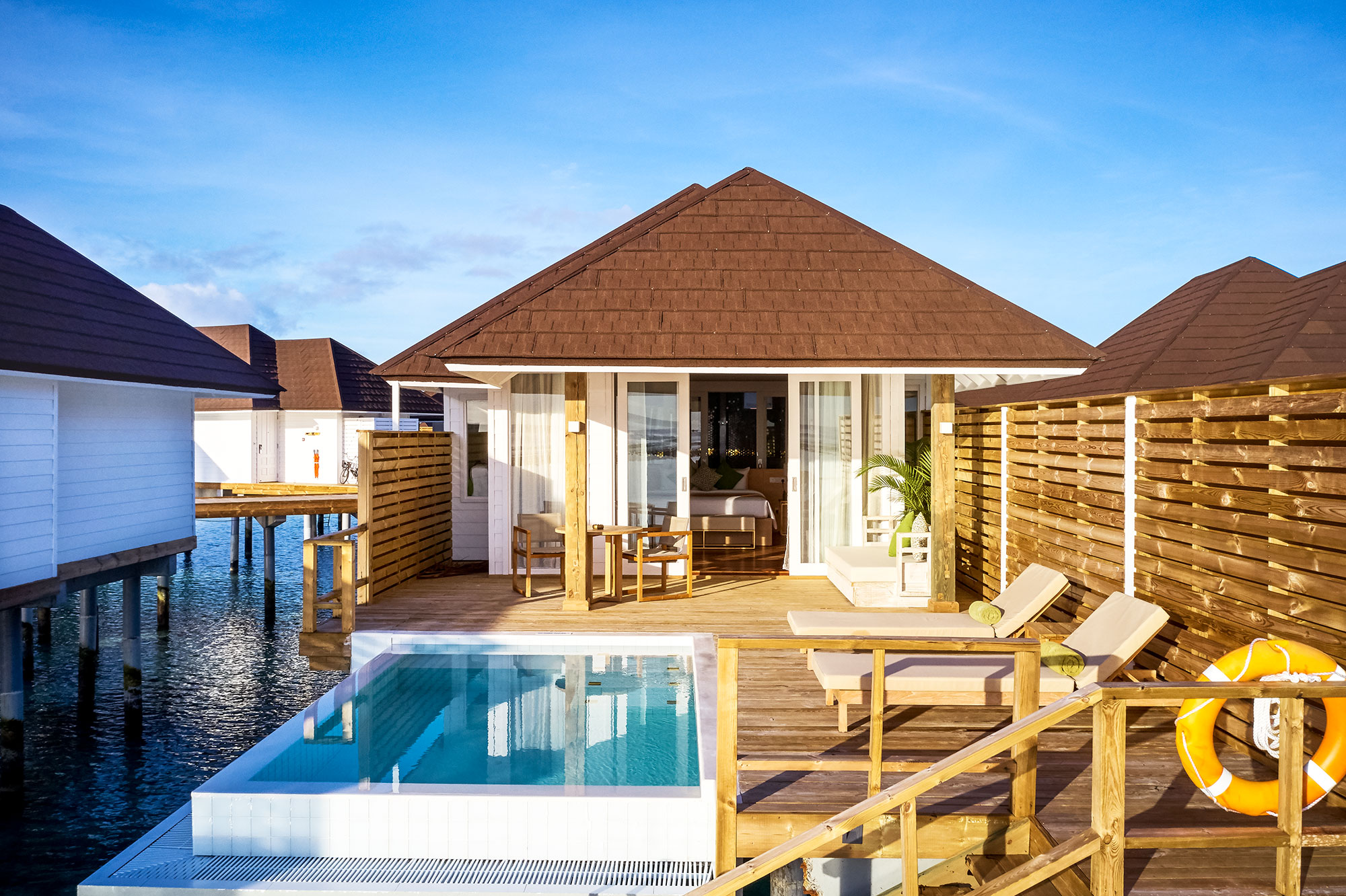 Grand Water Villa private-pool deck at Sun Siyam Olhuveli