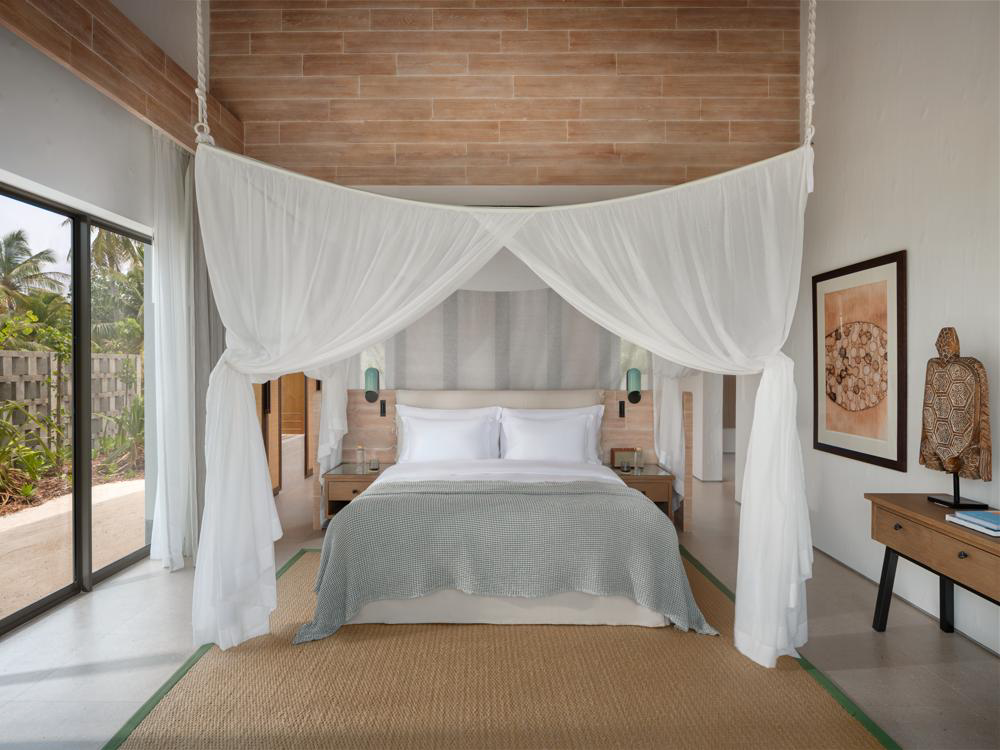 Interior of a three-bedroom beach reserve at Six Senses Kanuhura
